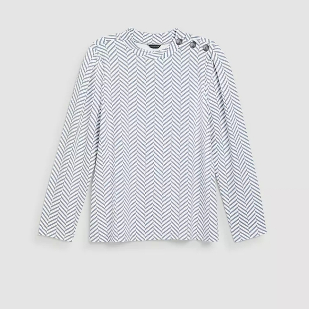 Ann Taylor Herringbone Button Mock Neck Top Size Small